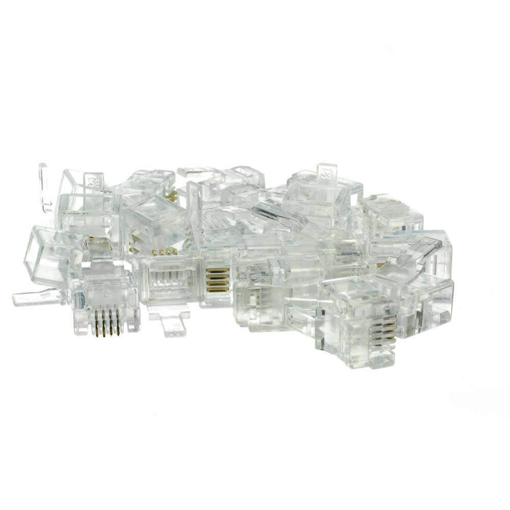 Offex Phone / Data RJ11 Crimp Connectors for Stranded Wire, 6P4C, 50 Pieces