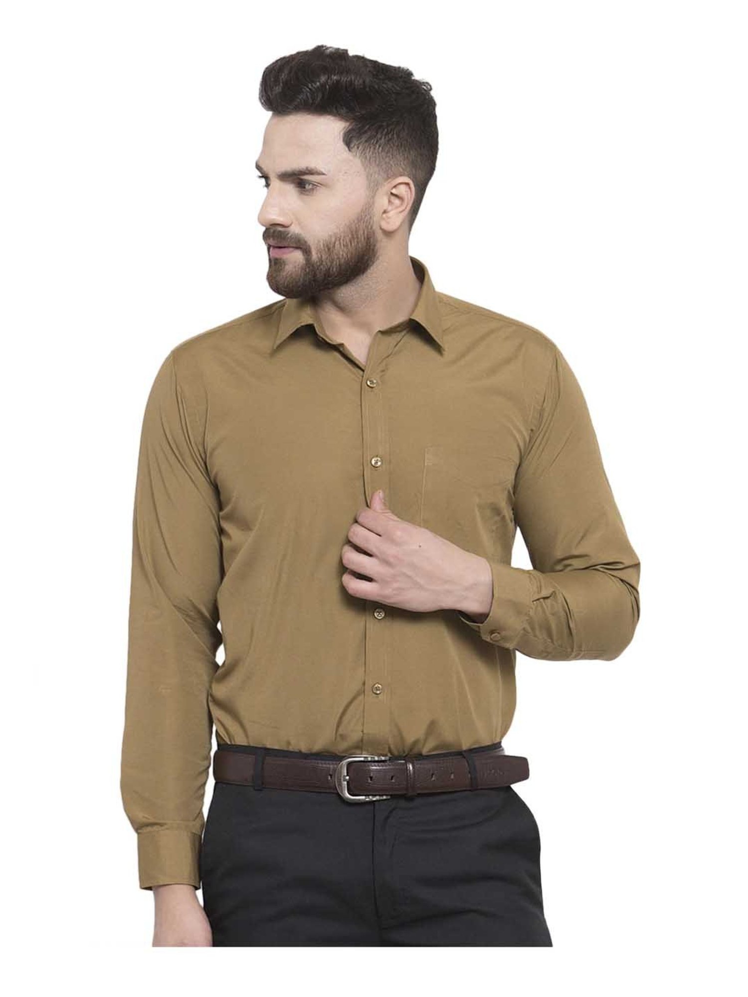 English Navy Khaki Slim Fit Shirt