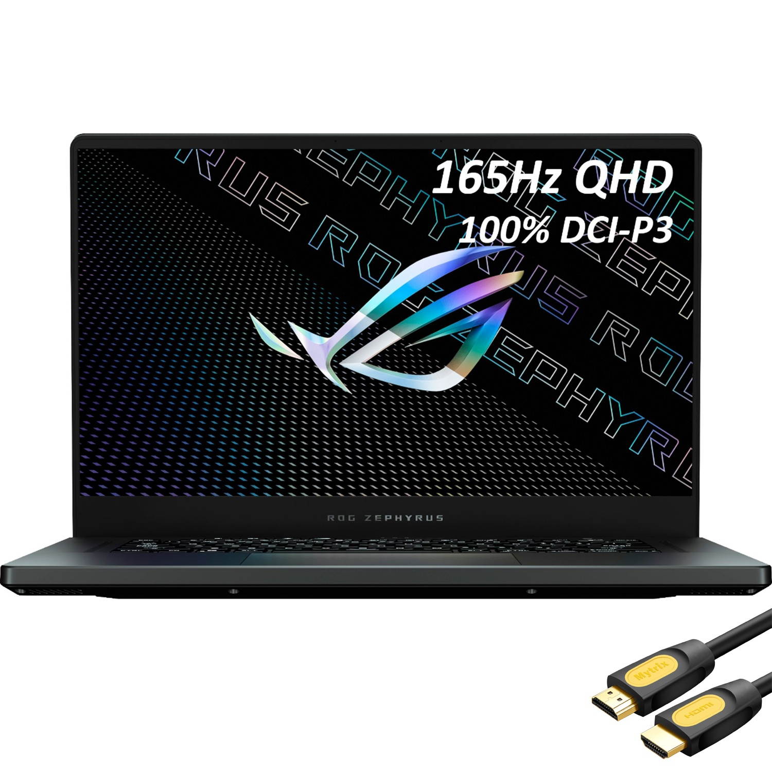 ASUS ROG Zephyrus Gaming Laptop,165Hz 3ms WQHD 15.6" Display,AMD Ryzen 9, GeForce RTX 3070 8GB GDDR6, 16GB RAM, 2TB SSD, USB-C, Backlit KB, WiFi 6, RJ-45 Ethernet, Mytrix HDMI Cable, Win 10