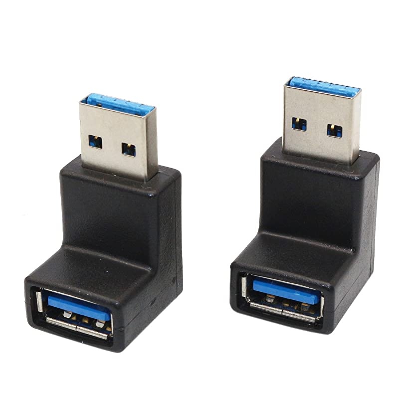 Angle USB Adapter, VCZHS USB3.0 AM to AF L Shape Converter Adapter USB 3.0 A Male to A Female 90 Degree Angle Plug(Pack of 2)