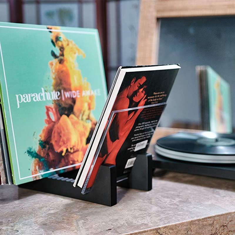 Vinyl Record Storage Holder - Vinyl Storage Rack 50 Album Holder Display Stand - Pine Wood Record Album Storage with Flame Polished Acrylic Ends - Vinyl Record Holder for Albums and LPs