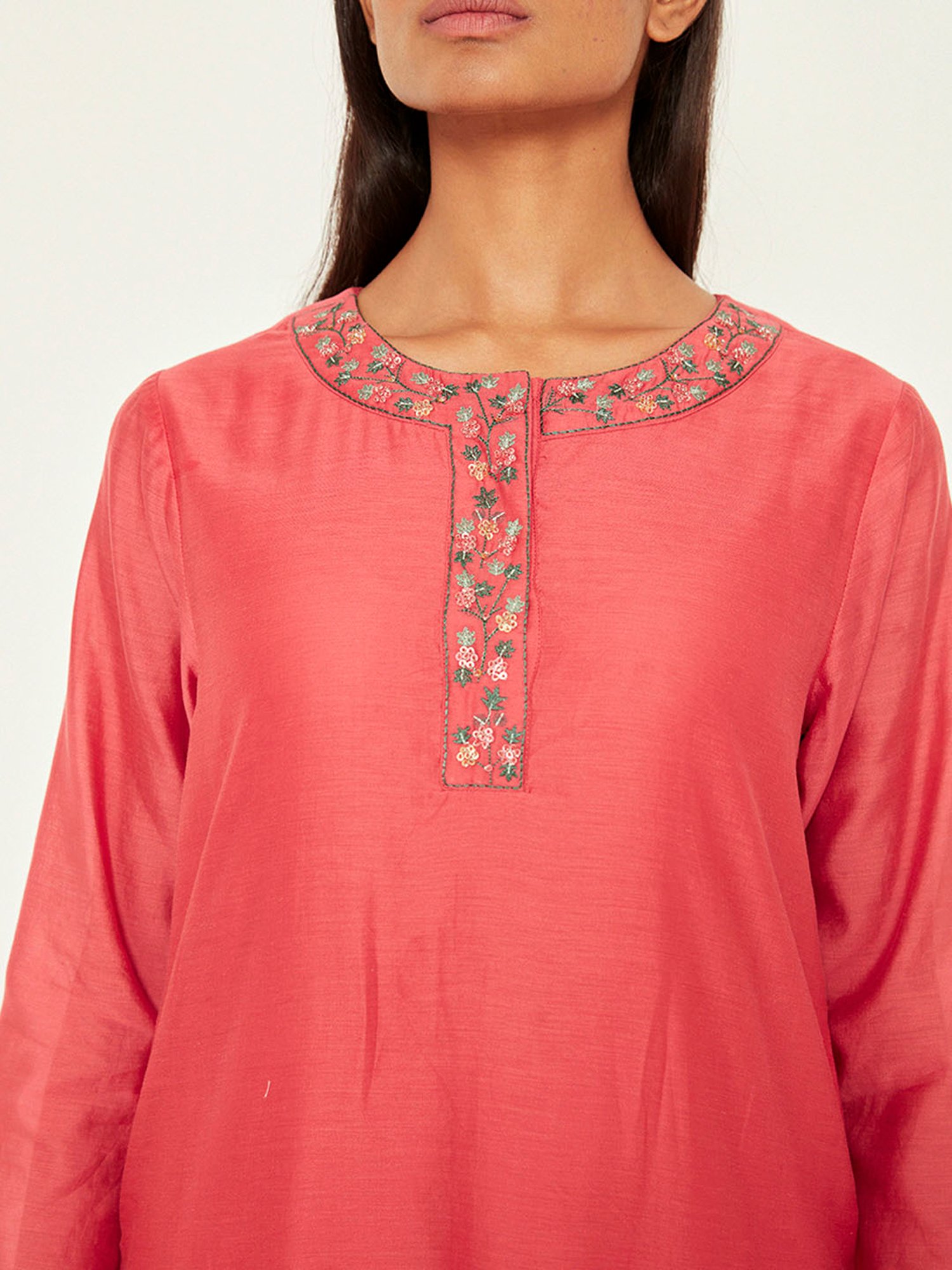 ANCESTRY Pink Embroidered Straight Kurta