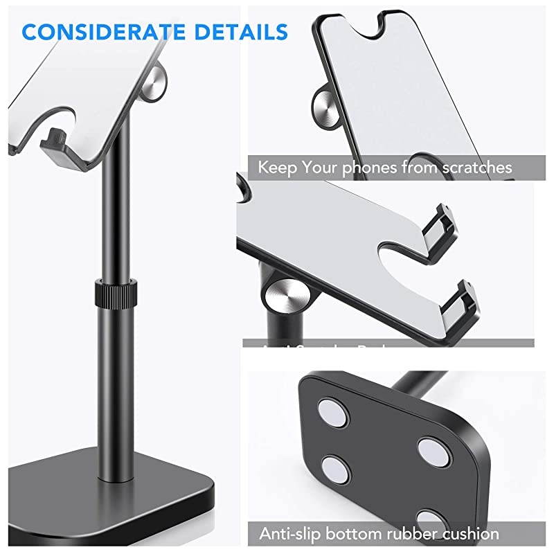 Phone Stand Phone Stand for Desk Height Adjustable Tablet Stand Holder Desktop Phone Holder for Desk Compatible with All Mobile PhonesiPad Black