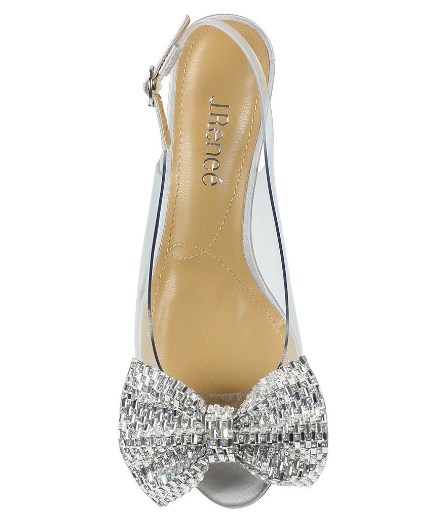 J. Renee Leana Clear Vinyl Rhinestone Bow Peep Toe Slingback Pumps