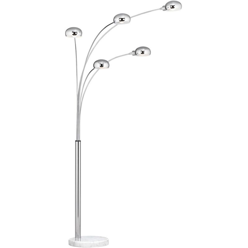 Possini Euro Design Mid Century Modern Arc Floor Lamp 5-Light Chrome Marble Base Swivel Dome Shades for Living Room Reading