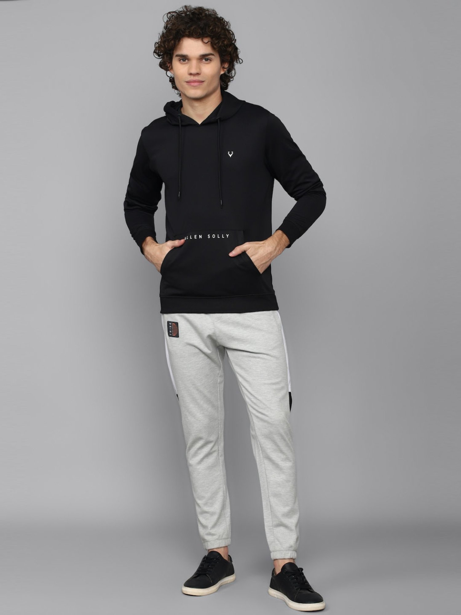 Tribe Black Regular Fit Printed Hooded Sweatshirt