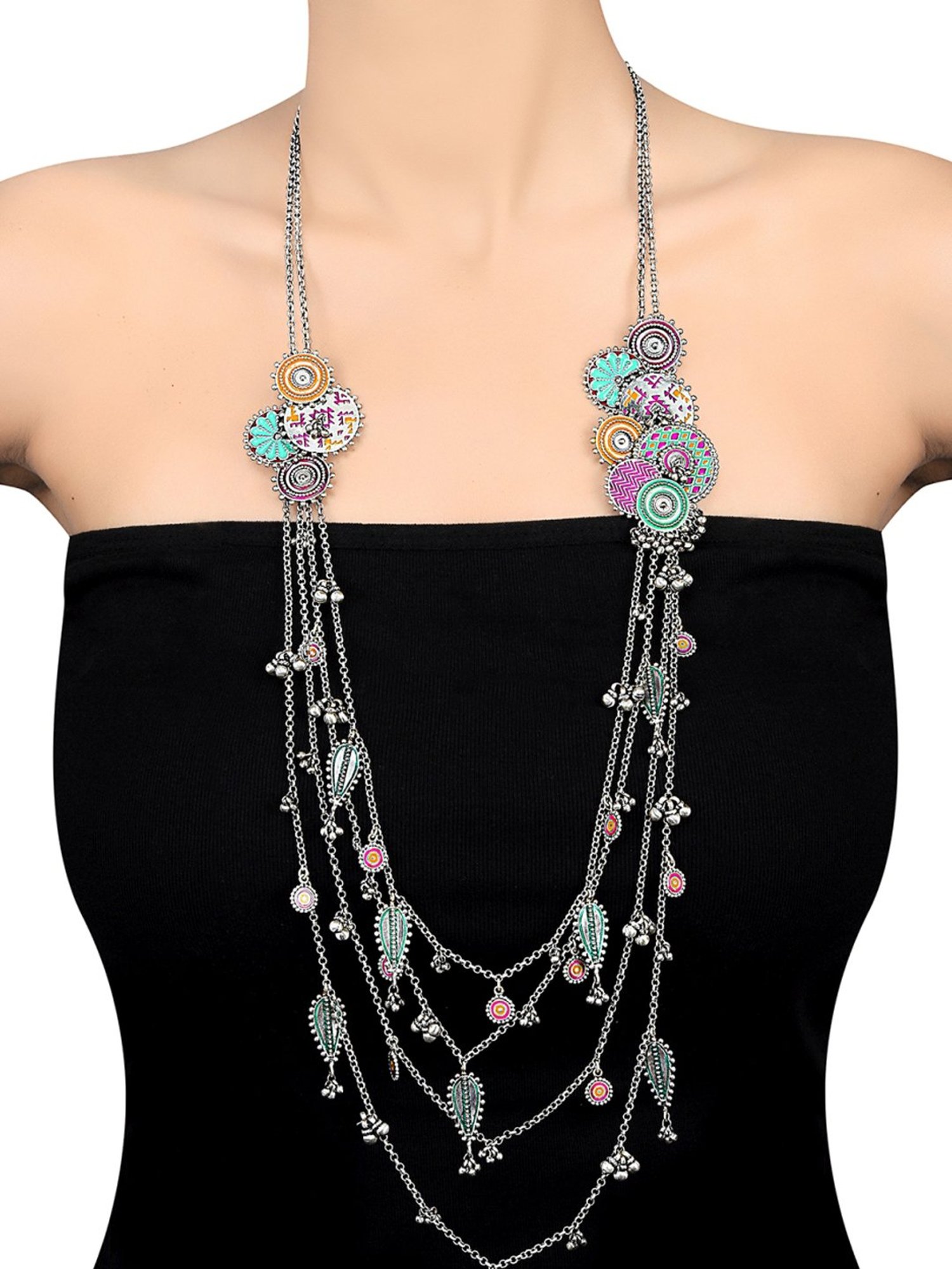 Tribe Amrapali 92.5 Sterling Silver Ghungroo Lariat Necklace for Women