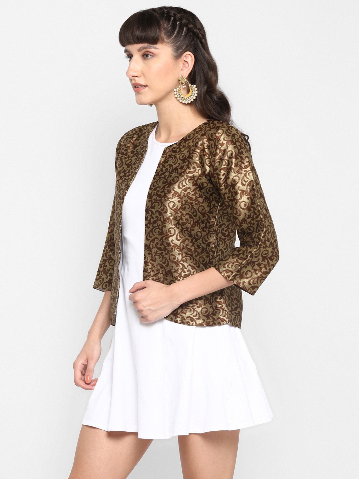 Hangup Brown Jacquard Pattern Shrug