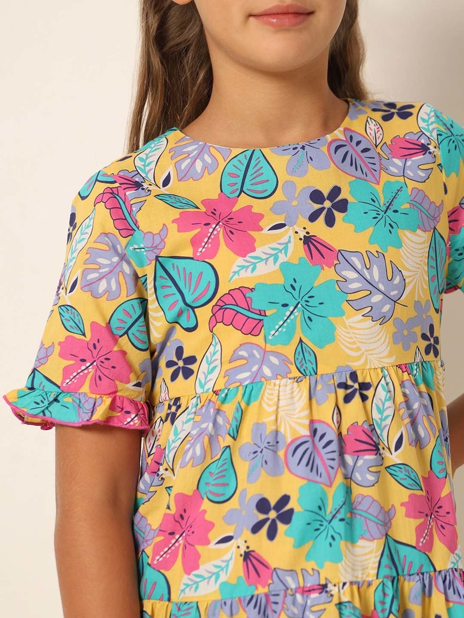 VERO MODA GIRL Multicolor Cotton Floral Print Dress