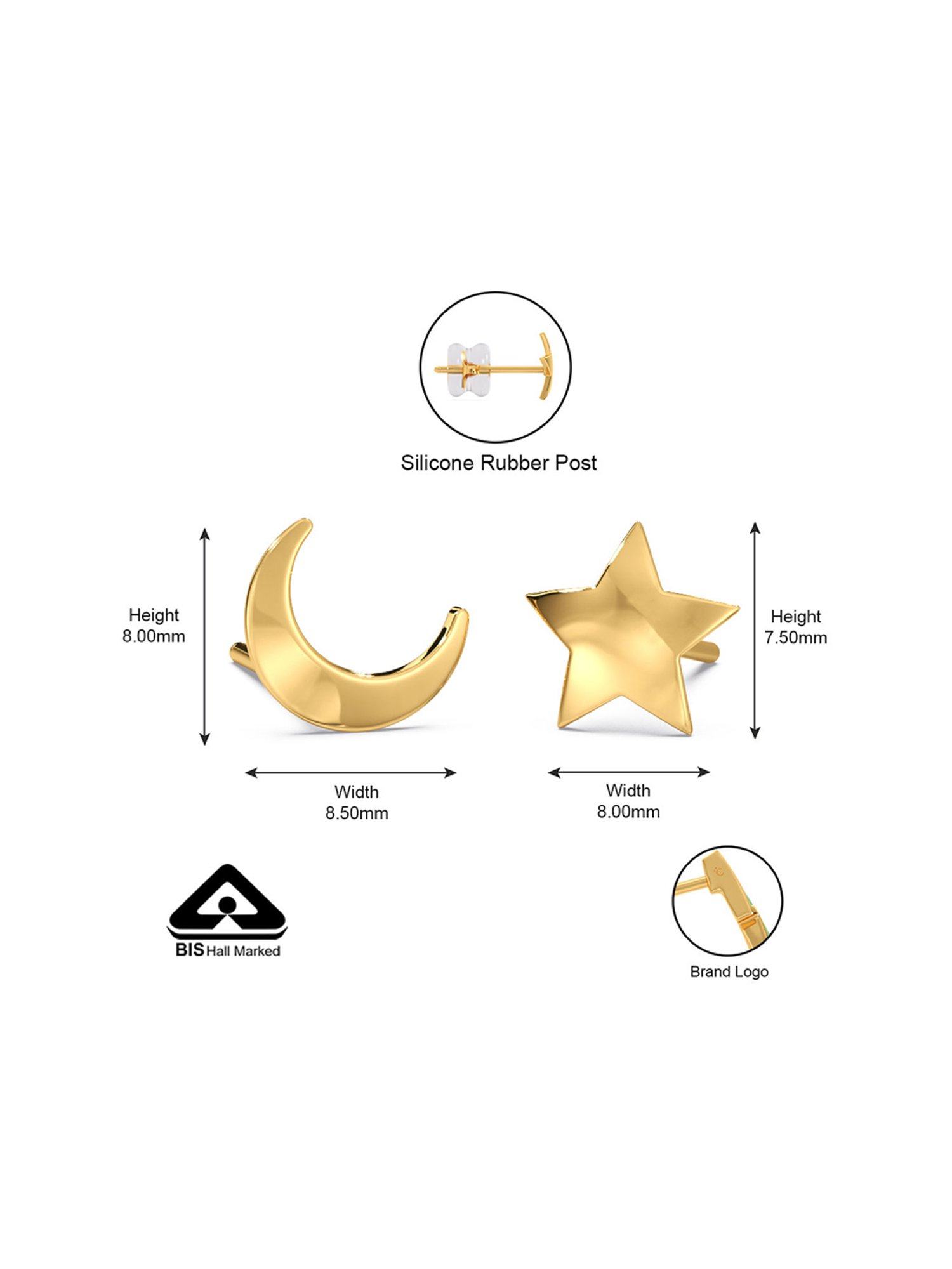 Candere by Kalyan Jewellers BIS Hallmark 18K Yellow Gold Stud Earrings