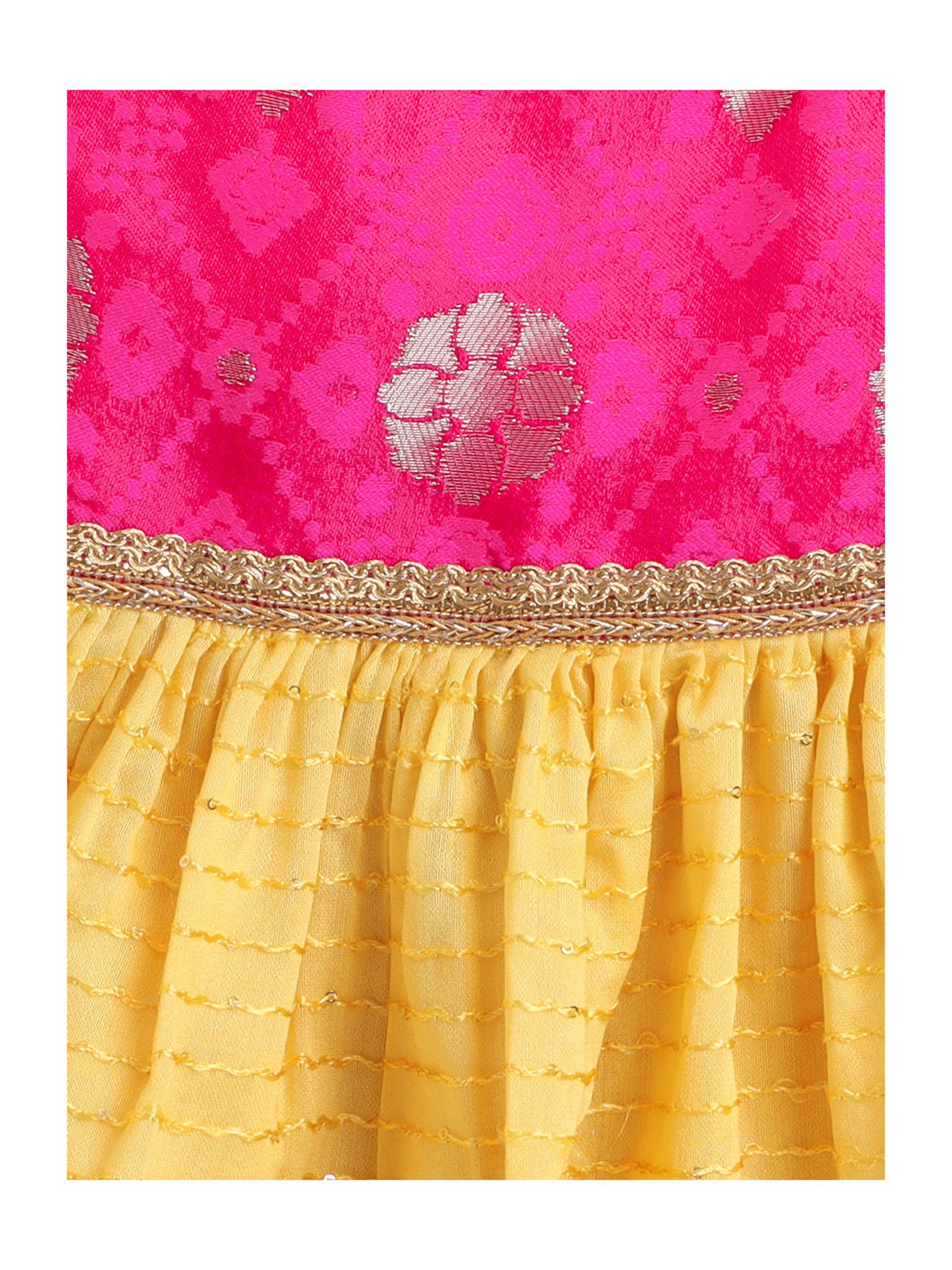 Many Frocks Kids Pink & Yellow Printed Dress