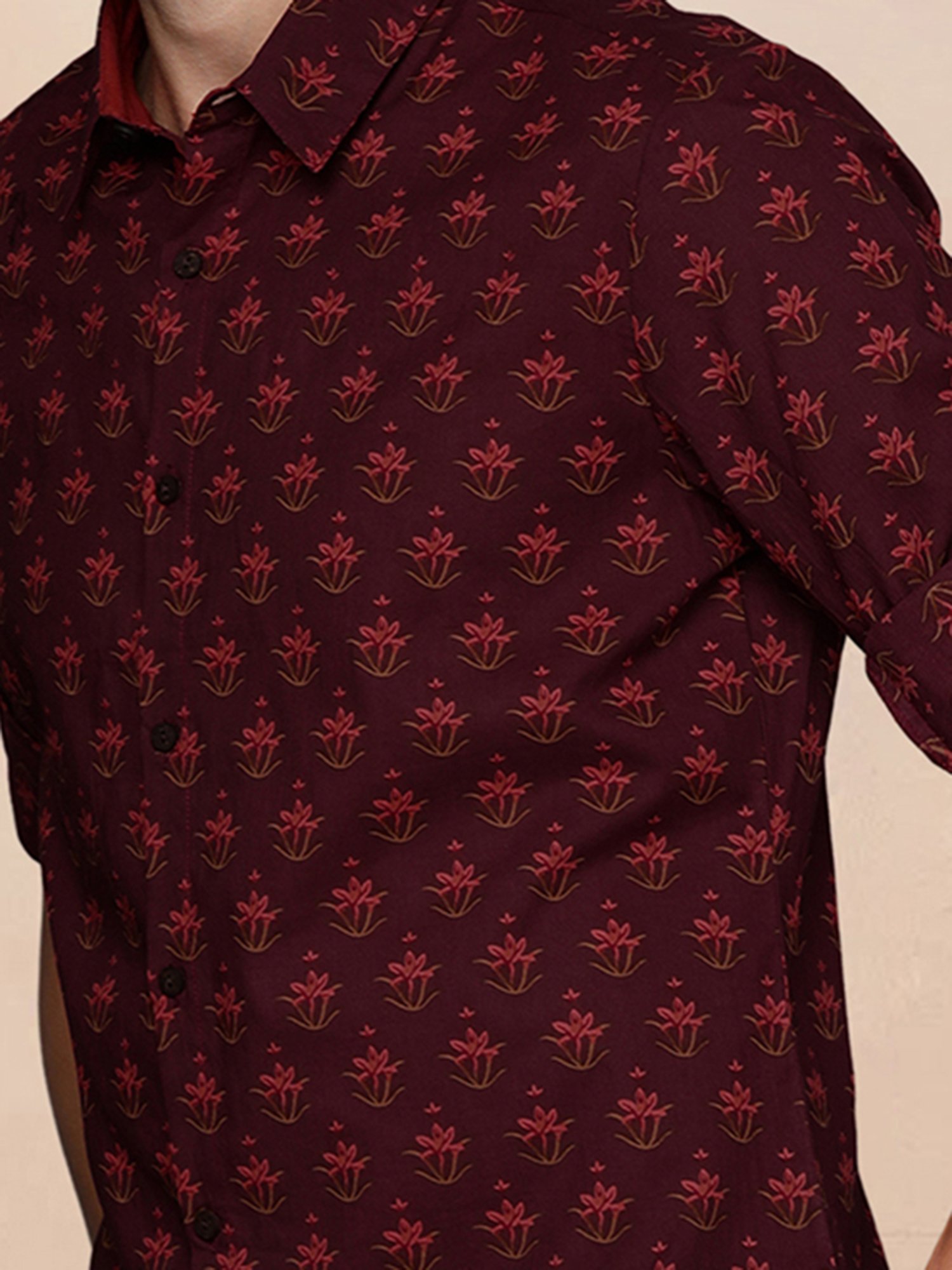 Ramraj Red Cotton Regular Fit Shirt