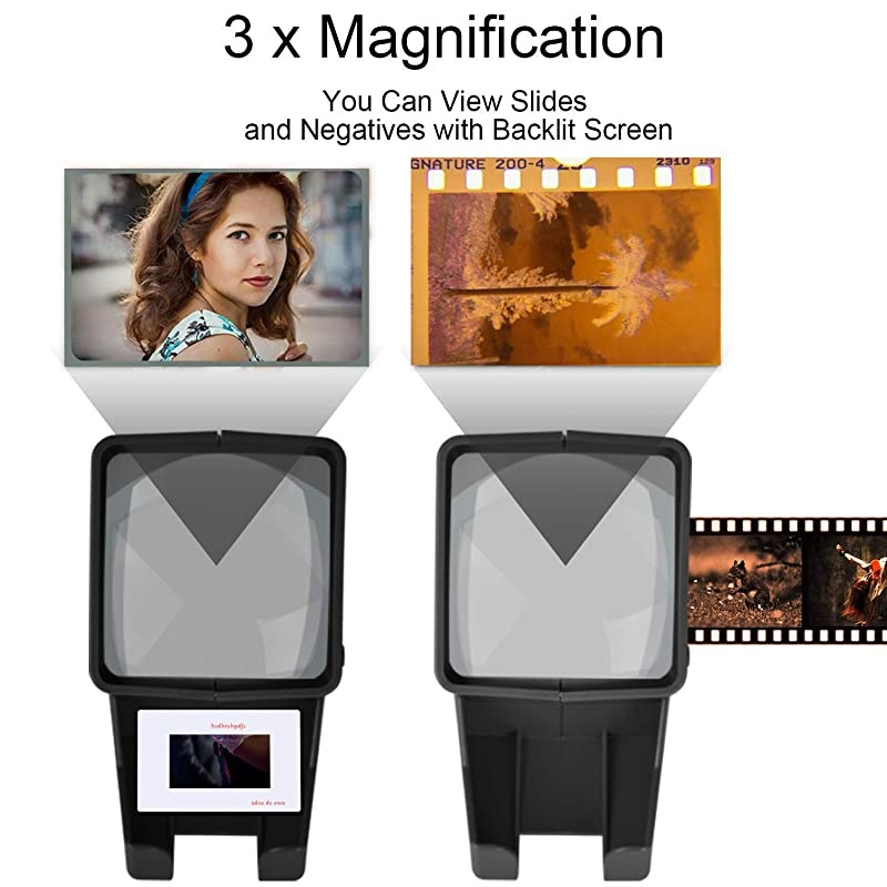 Powered 35mm Negative Slide Film Viewer, Old Slides Scanner Portable LED Lighted Negative Viewing &ndash; 3X Magnification, Handheld Projector Suit for 2 &times; 2 Slides
