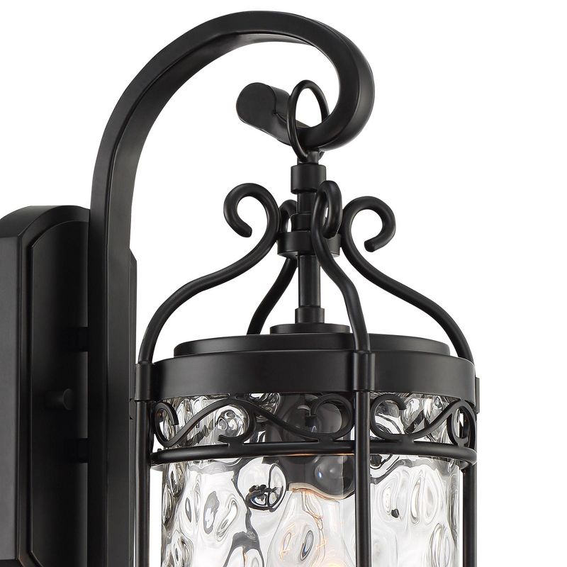 John Timberland European Outdoor Wall Light Fixture Matte Black 19" Clear Hammered Glass for Exterior House Porch Patio Deck