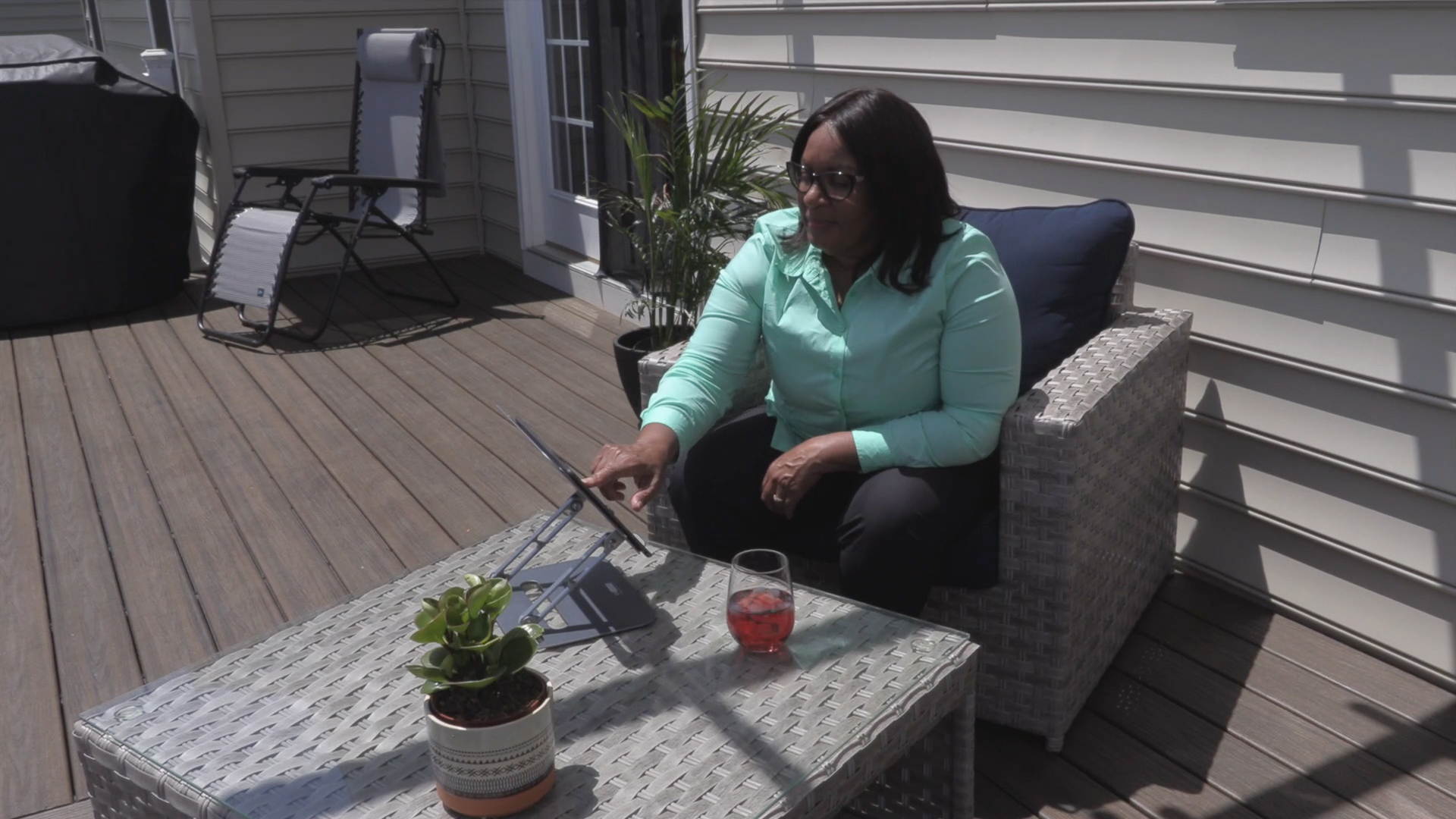 RISE adjustable height tilt laptop desk stand. Small portable ergonomic aluminum notebook computer riser laptop desk stand workstation cooling cooler Ocean Blue