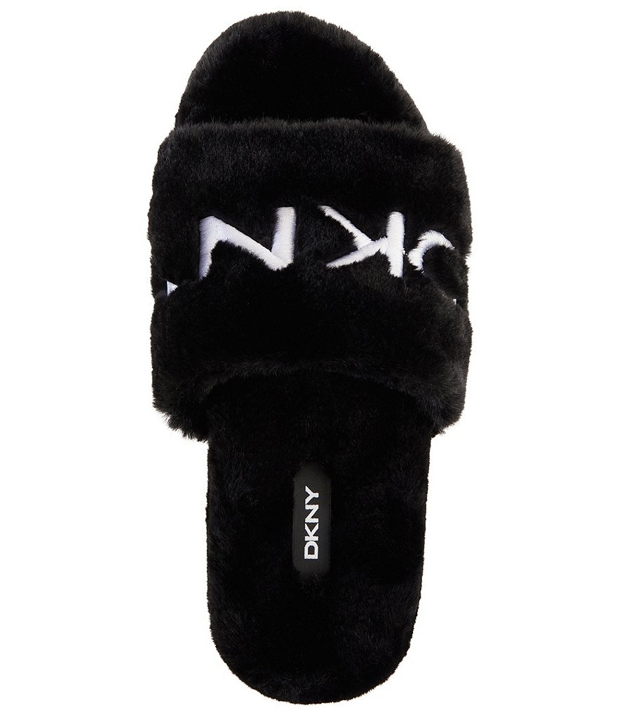 DKNY Palz Signature Logo Faux Fur Platform Slides