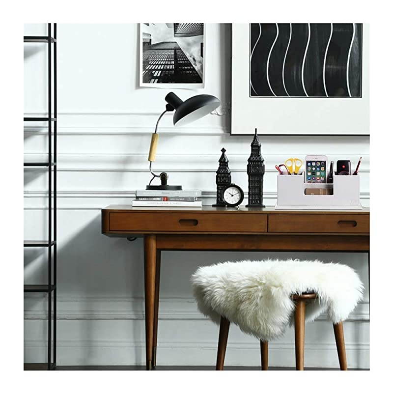 PU Leather Desk Organizer with 4 Compartments, Card/Pen/Pencil/Mobile Phone Stand Office Supplies Holder Desktop Remote Caddy, Home and College Dorm Decor Accessories Storage Box for Women