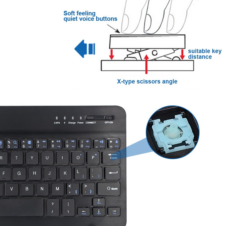 Mini Wireless Keyboard Bluetooth Keyboard For ipad Phone Tablet Rubber keycaps Rechargeable keyboard For Android ios Windows 7 inch black English