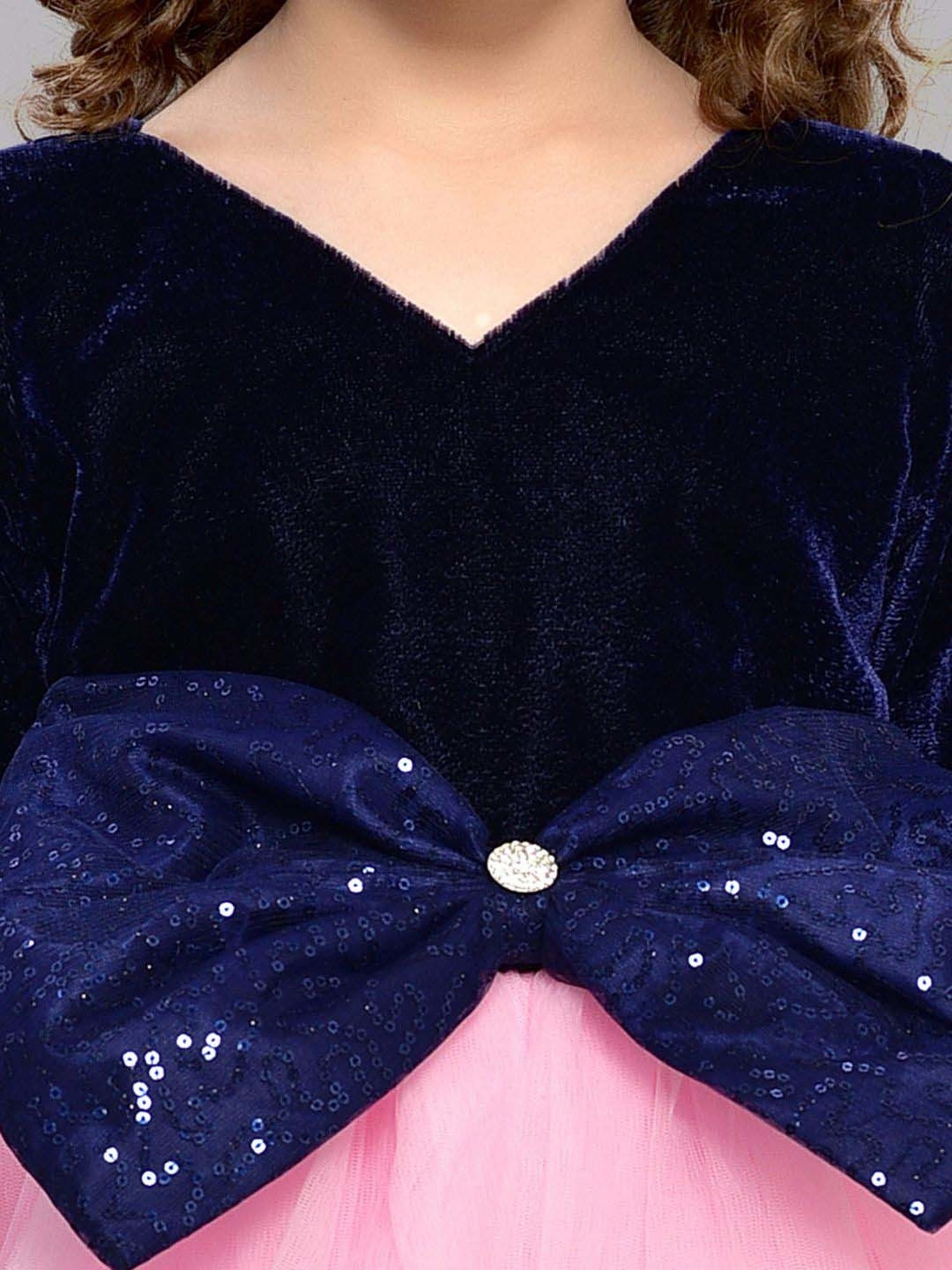 Pink Chick Kids Navy Color Block Full Sleeves Dress