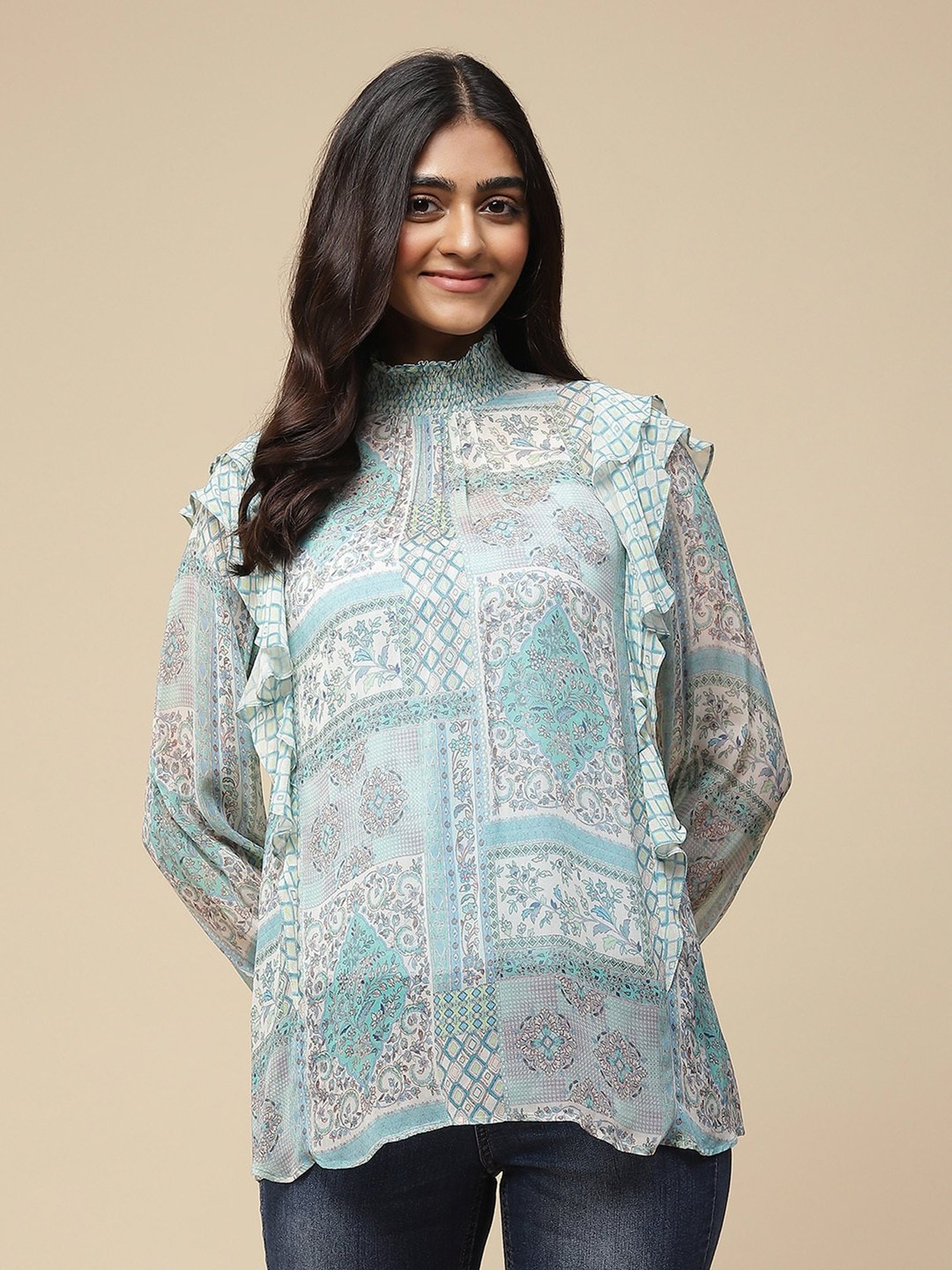 aarke Ritu Kumar Blue Printed Top With Camisole
