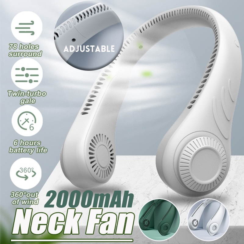 Neck Fan Leafless USB Rechargeable 4000mAh 3-Speed Hanging Neck Lazy Small Summer Fan-Green