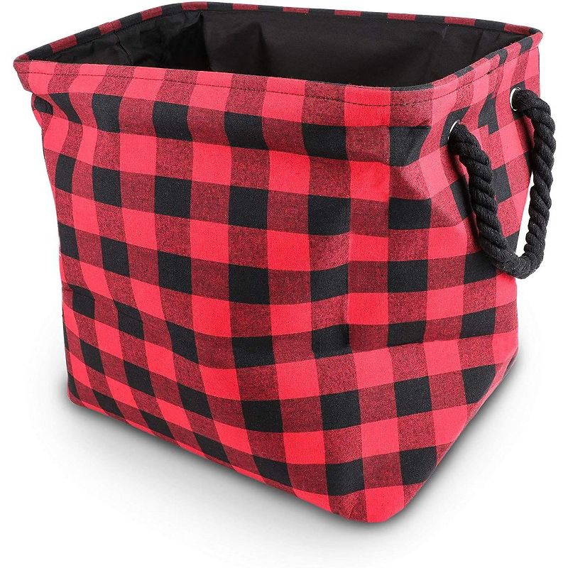 Okuna Outpost Foldable Storage Bin with Rope Handles, Buffalo Plaid (17 x 12 x 15 In)