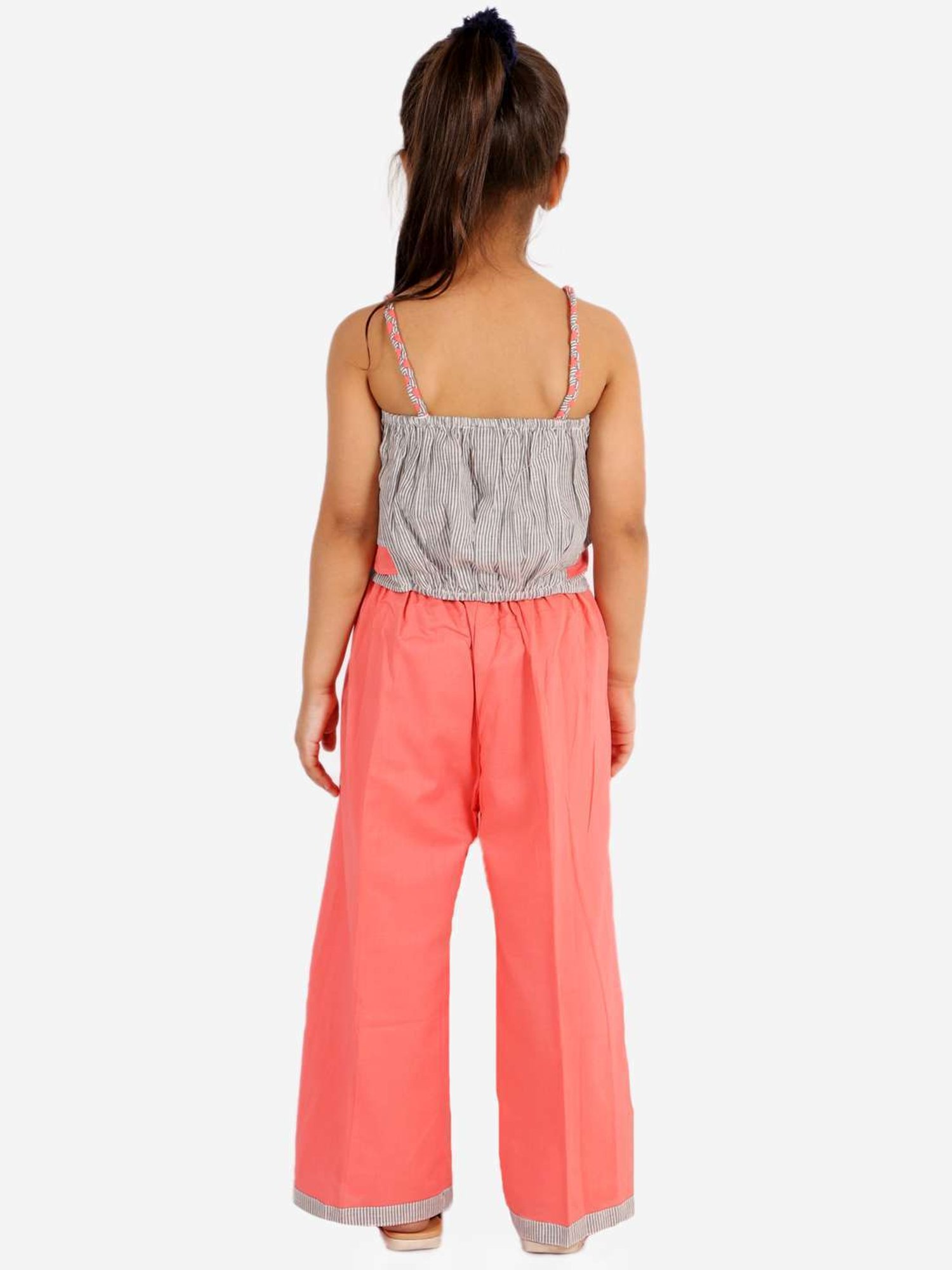 TWISHA Kids Pink & Grey Striped Top Set