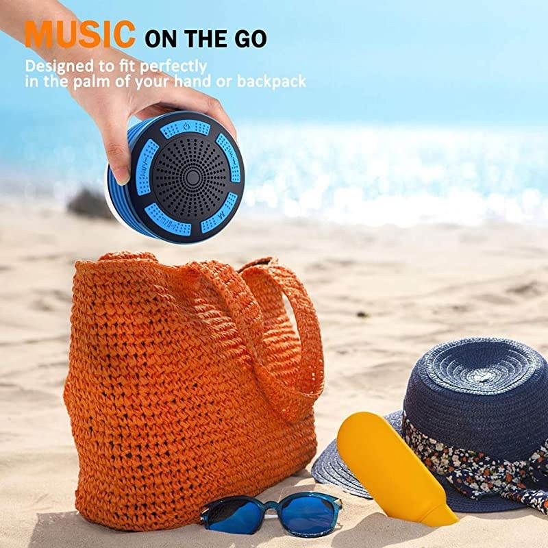 Shower Speaker Waterpoof IPX7, Portable Wireless Bluetooth Speakers with Radio, Suction Cup & LED Mood Lights, Super Bass HD Sound Perfect Pool, Beach, Bathroom, Boat, Outdoors (01.Blue)