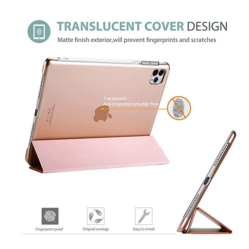 iPad Pro 11 Case 2020 & 2018, Slim Hard Shell Protective Stand Cover for iPad Pro 11 2nd Gen 2020 (Latest Model) & 1st Gen 2018 [Support 2nd Gen Apple Pencil Charging] -Rosegold