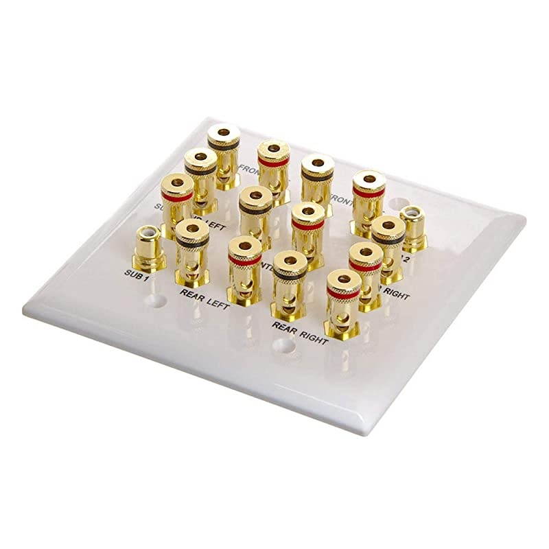 7.2 Surround Sound System Speaker Wall Plate, Home Theater Wall Plate for Speakers, White Decora Style - 2-Gang