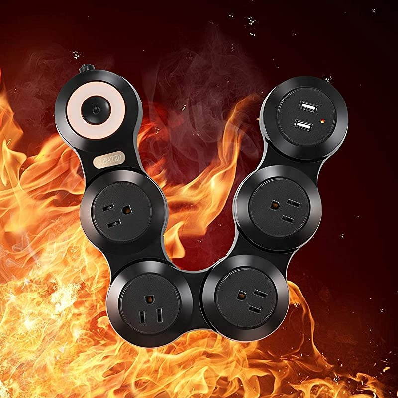 Power Strip Surge Protector with 2 USB Ports and 4 Outlets for Home, Office and Travel (9Ft Long Cord, Black)