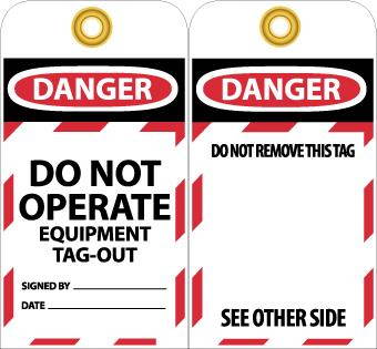 NMC LOTAG13-TAGS, LOCKOUT, DANGER DO NOT OPERATE EQUIPMENT TAG OUT. . ., 6X3, UNRIP VINYL (PAK OF 10)