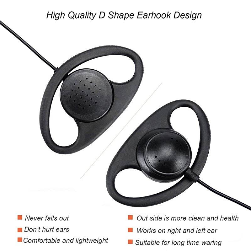 1 Pin 3.5mm Listen Only Earpiece, Soft Rubber D Shape Earhook Earpiece for Two Way Radios Speaker Mics