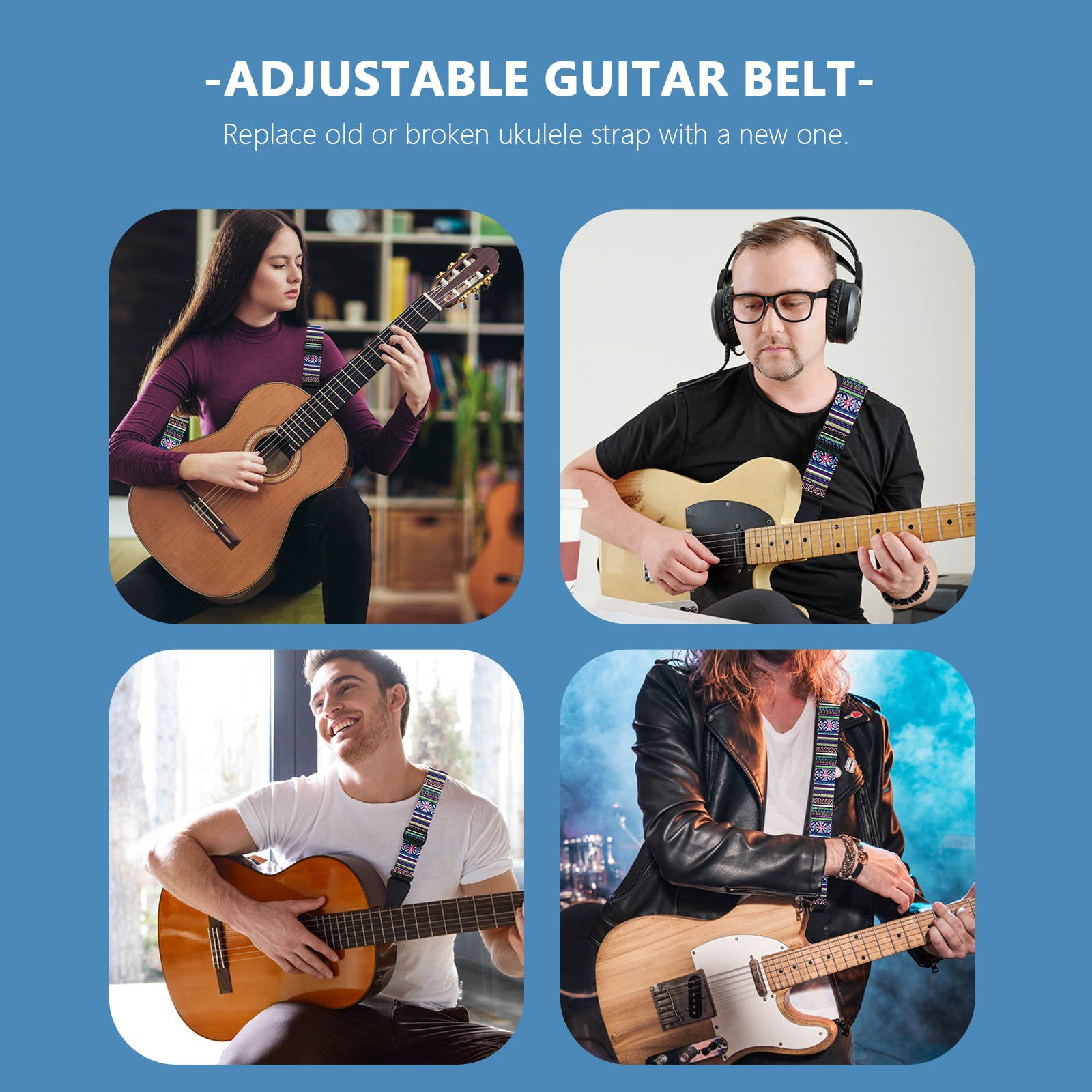 1pc Comfortable Durable Multi-purpose Shoulder Belts Guitar Straps Stripe Straps