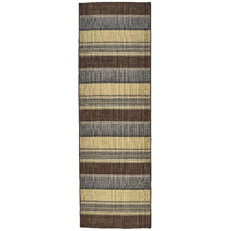 2'6"x8' Runner Hand Made Woven Stripe Wool Runner Brown - Feizy
