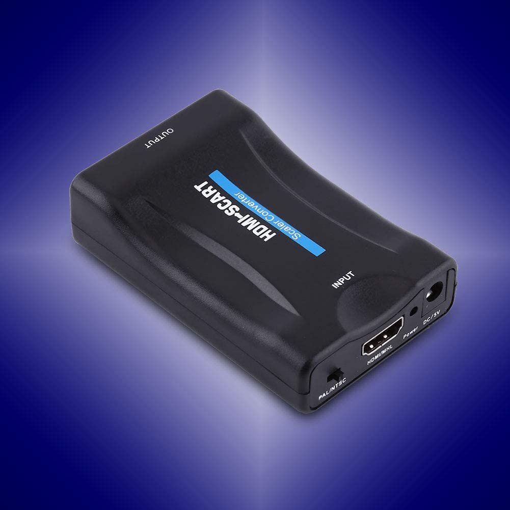 menfad Scart to HDMI Converter,SCART to HDMI Adapter, 1080P HDMI to SCART Video Audio Upscale Adapter Converter Scaler, Support NTSC and PAL, Plug and Play, No Driver Required