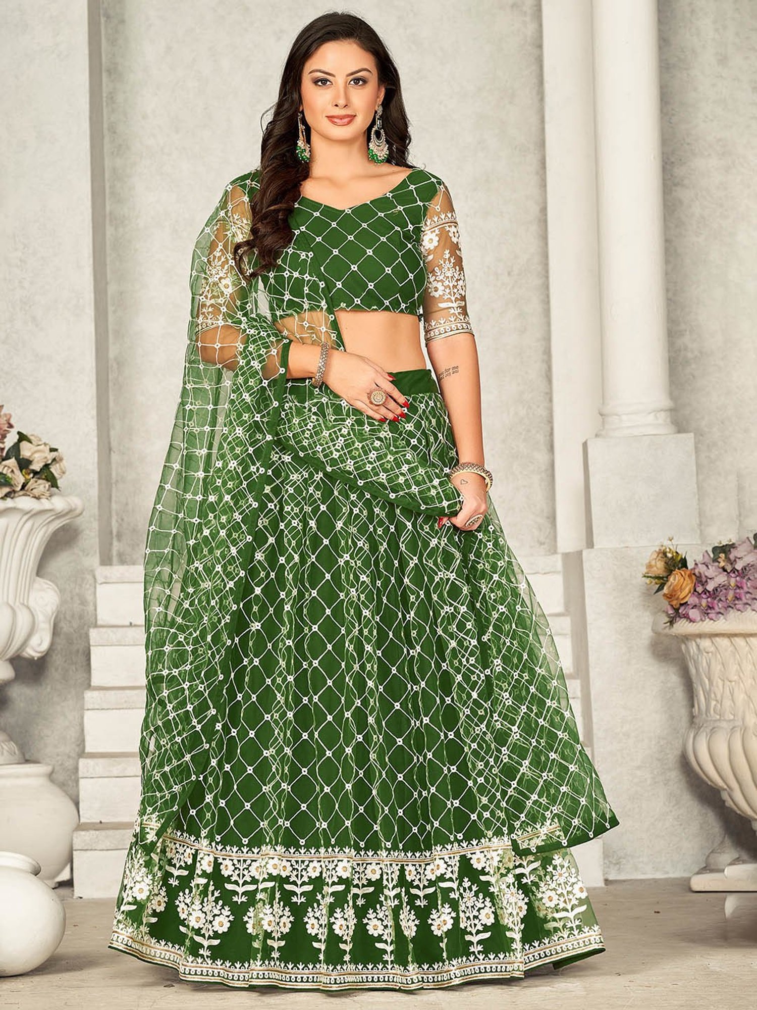 Warthy Ent Green Embroidered Lehenga Choli Set With Dupatta