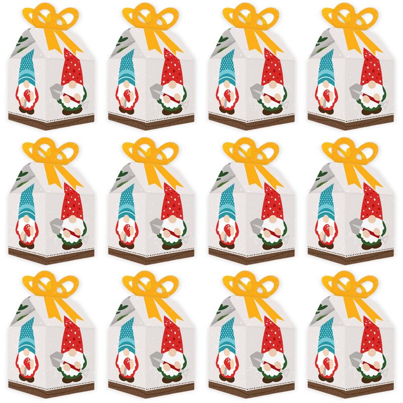 Big Dot of Happiness Garden Gnomes - Square Favor Gift Boxes - Forest Gnome Party Bow Boxes - Set of 12