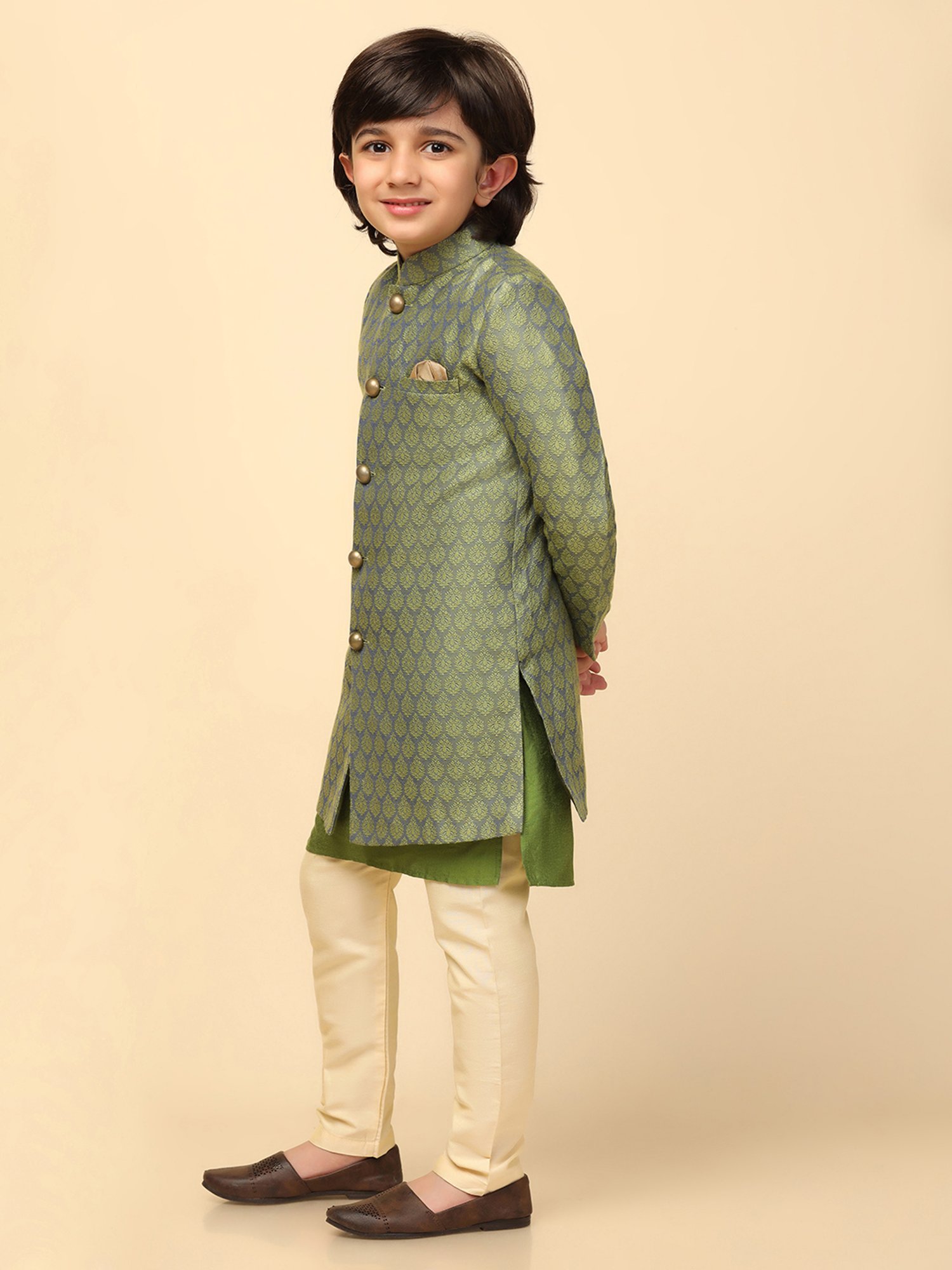 AJ Dezines Kids Black Embellished Full Sleeves Sherwani with Pants