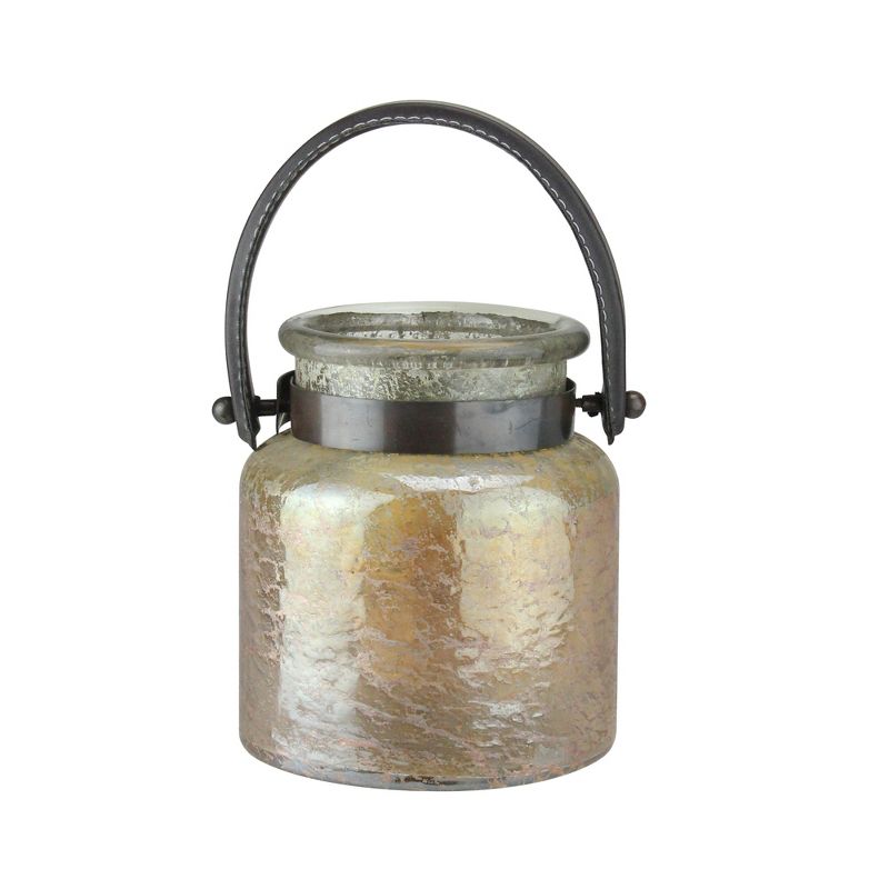 Kaemingk 6.25" Antique Gold Glass Hurricane with Handle Christmas Tabletop Decor