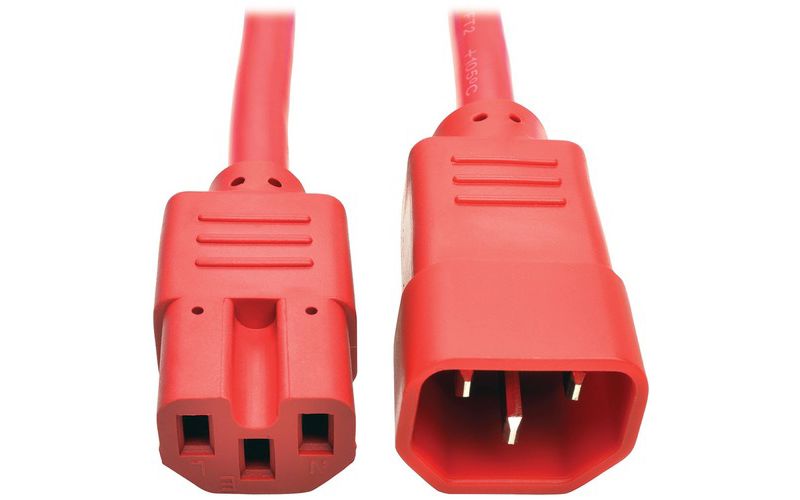 Tripp Lite 2ft Heavy Duty Power Extension Cord 15A 14 AWG C14 C15 Red 2' - For PDU, UPS, Computer, Server, Storage Device, Workstation