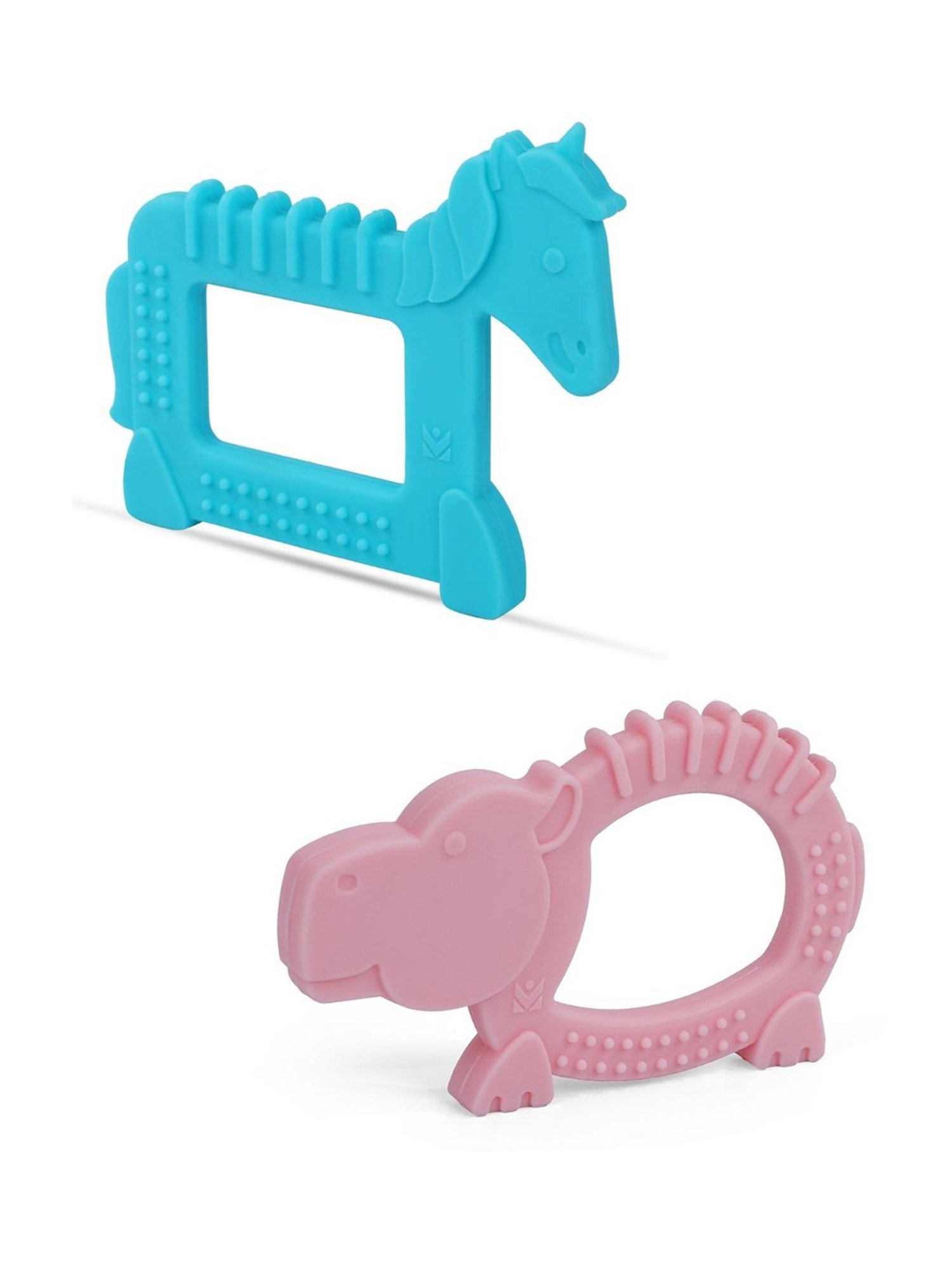 Baby Moo Kids Blue Unicorn & Pink Hippo Soothing Silicon Teether (BPA & Toxin Free, Pack of 2)