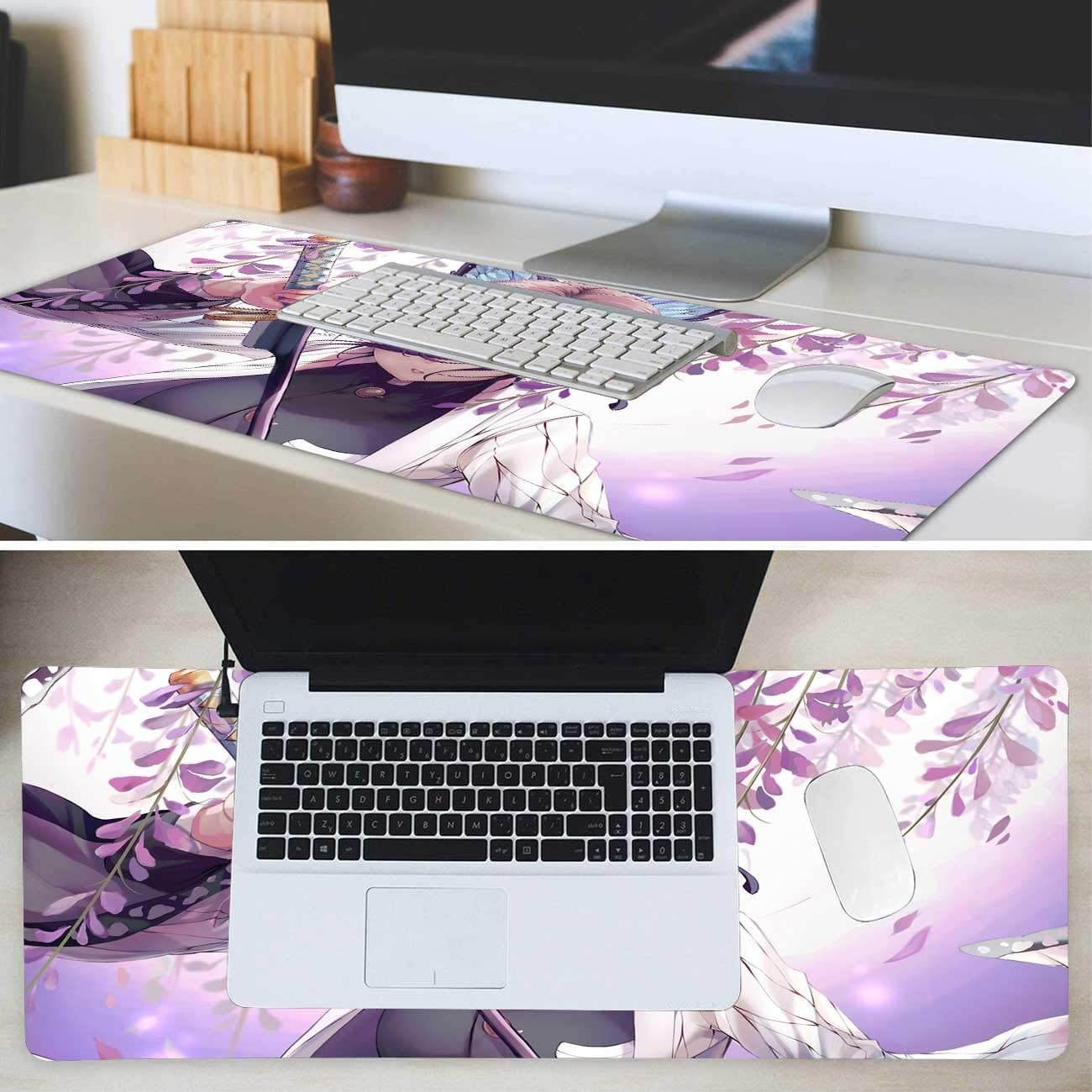 Mouse Pad Anime Demon Slayer Shinobu Kocho Katana Insect Pillar Kimetsu,Laptop Desk Pad,Mousepad with Stitched Edge Frame & Non-Slip Rubber Base,Computer Keyboard and Mice Pads Mouse Mat 29.5x15.7