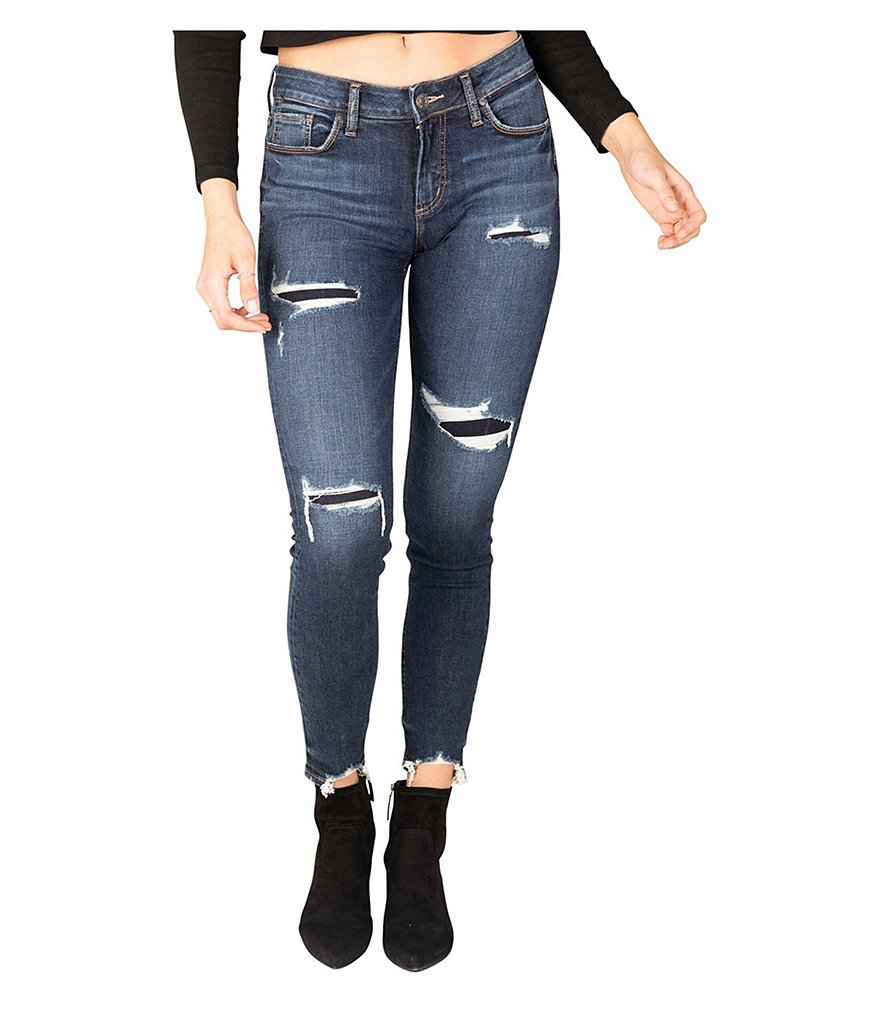 Silver Jeans Co. Elyse Mid-Rise Destructed Skinny Jeans