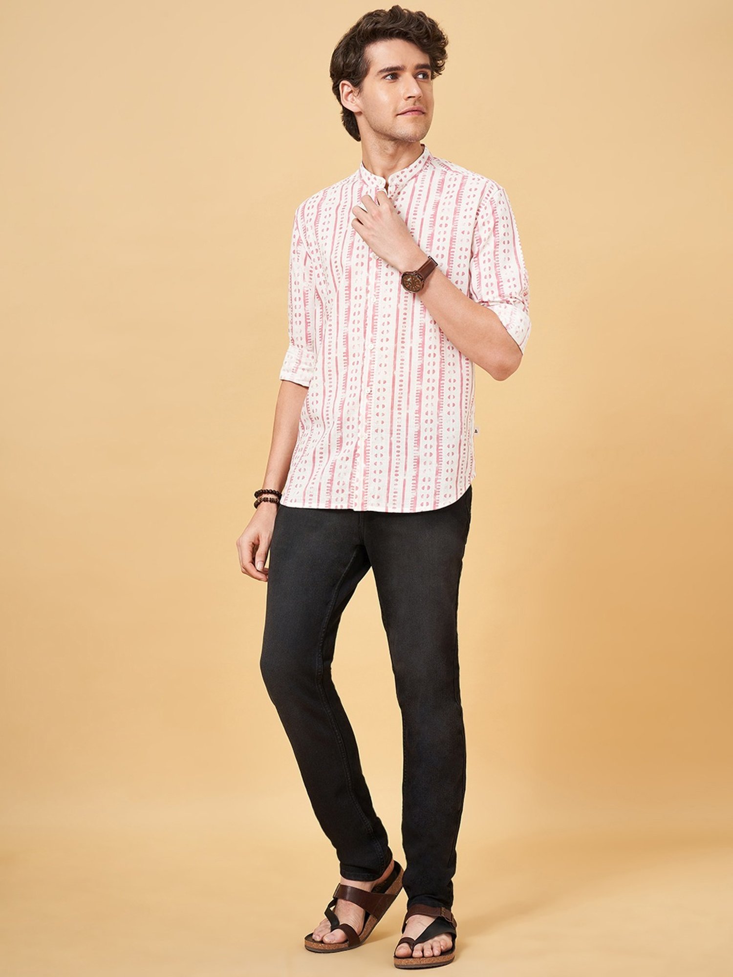 Indus Route by Pantaloons Coral Blush Cotton Regular Fit Printed Shirt