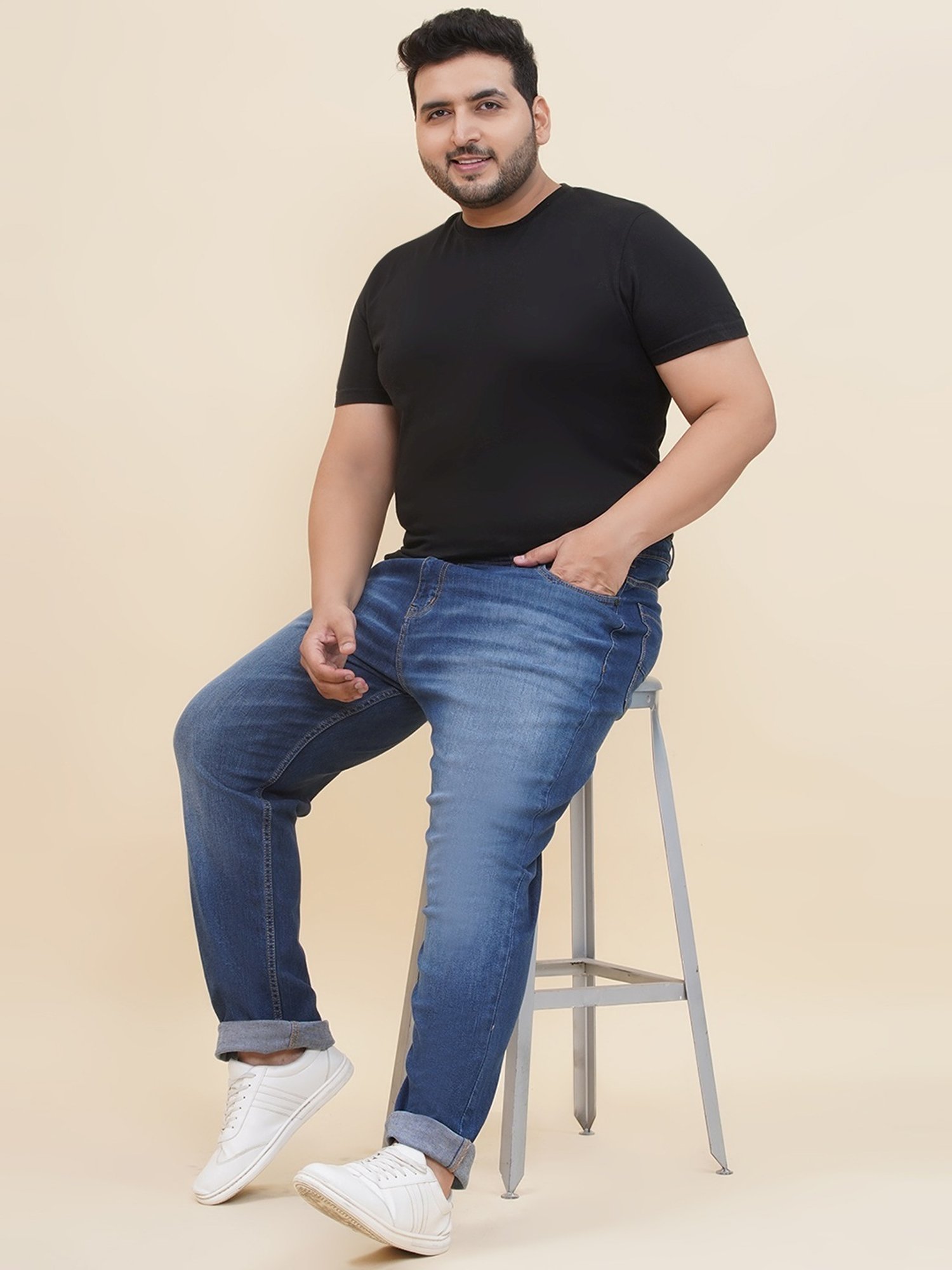 John Pride Blue Cotton Regular Fit Jeans