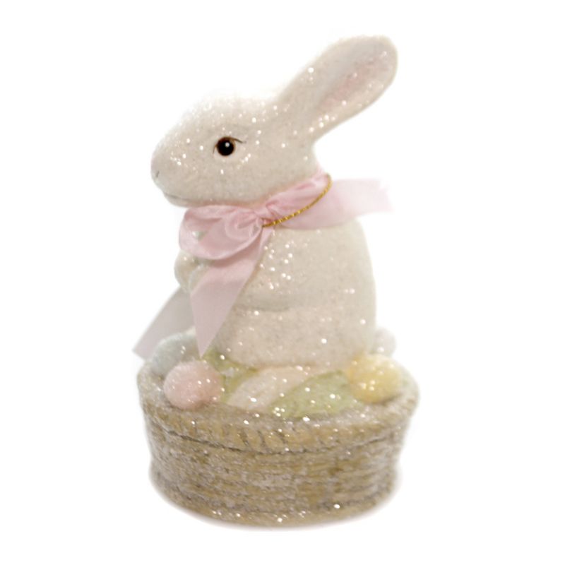 Easter 6.0" Bunny On Egg Basket Pastels Glitter  -  Decorative Figurines