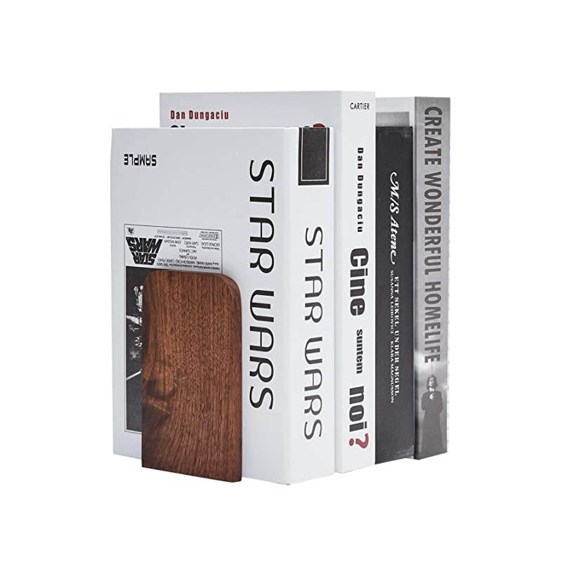 Wood BookendsPack of 1 PairNonSkidBlack WalnutOffice Book Stand Black WalnutA