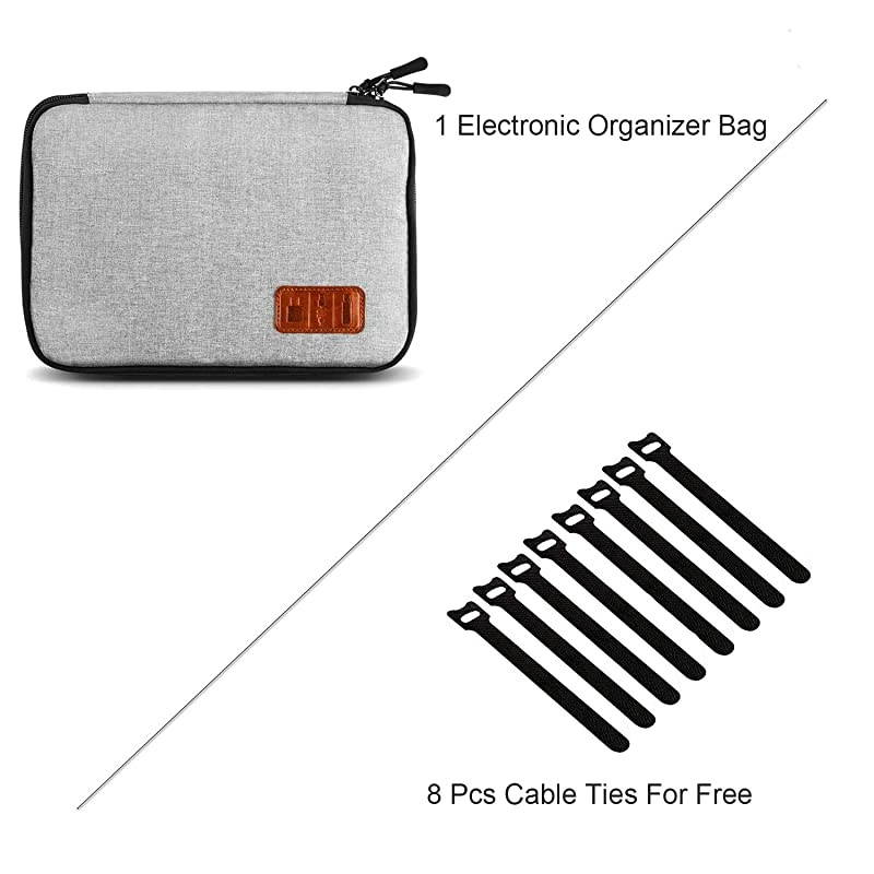 Cable Organizer Bag, Small Electronics Accessories Carry Cases Portable Cord Organizer Bag for Cable, Charger, Phone, USB, SD Card ,with 8pcs Cable Ties (Gray)