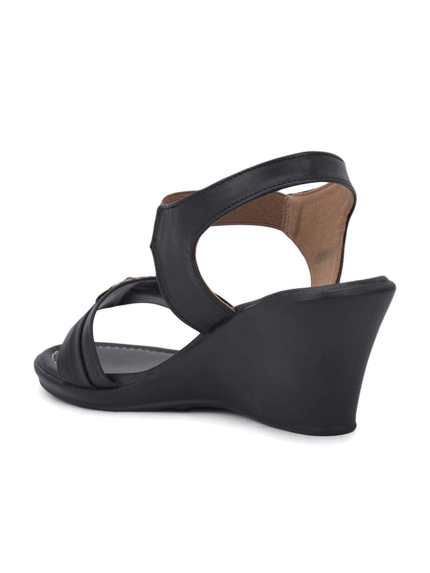 Salario Women's Black Ankle Strap Wedges